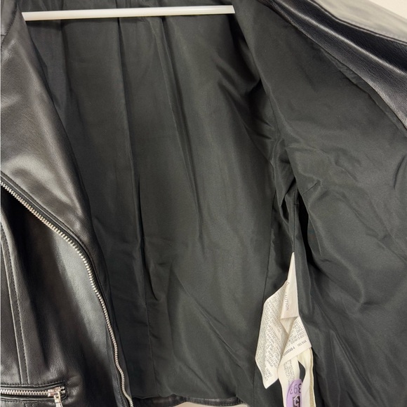 Zara Trf Size Small Black Faux Leather Moto Biker Jacket Zip Stretch Sleeves - Picture 7 of 10